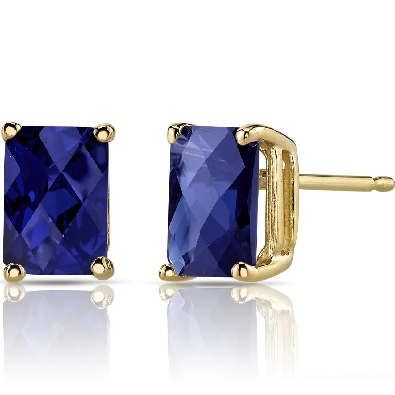 14k Yellow Gold 2.5 ct Created Blue Sapphire Stud Earrings