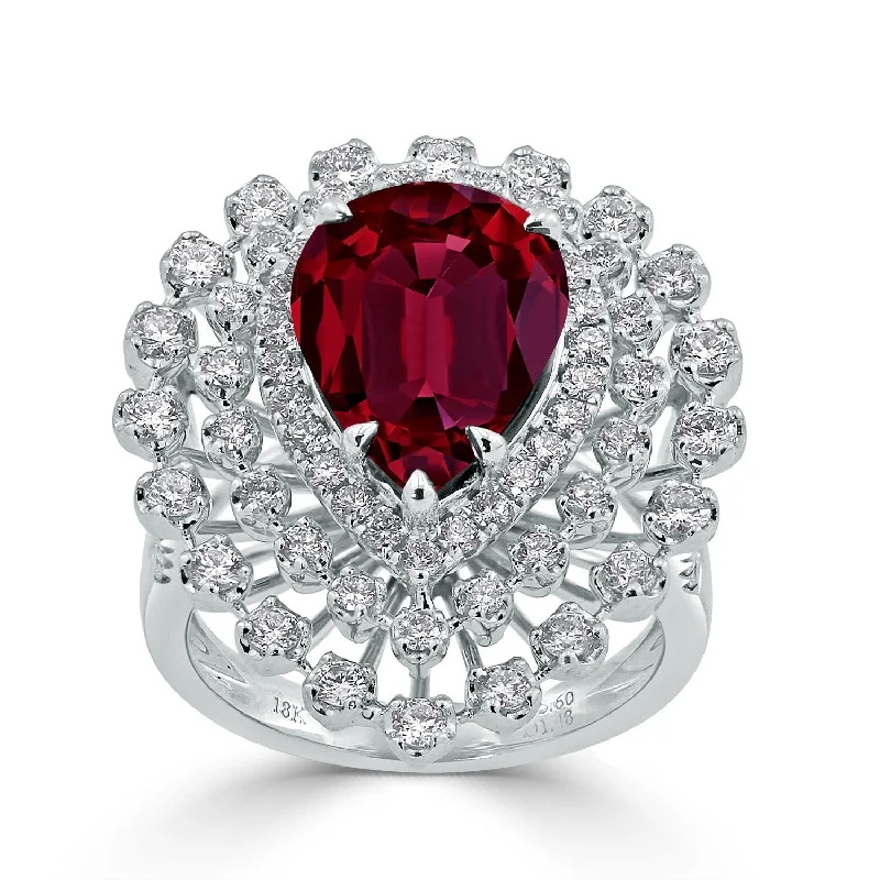 Auriya 7 1/6ct Pear-cut Red Ruby and Halo Diamond Ring 1 1/2cttw 18K Gold