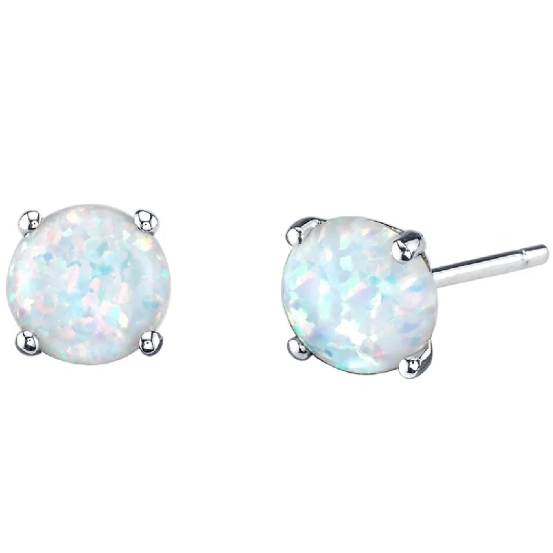 14k White Gold White Opal Stud Earrings 1 ct Round Shape