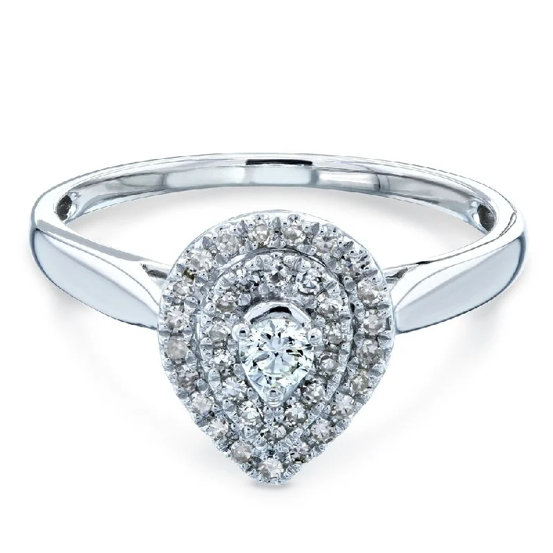 Annello by Kobelli 14k White Gold 1/5 Carat TDW Pear Double Halo Diamond Ring