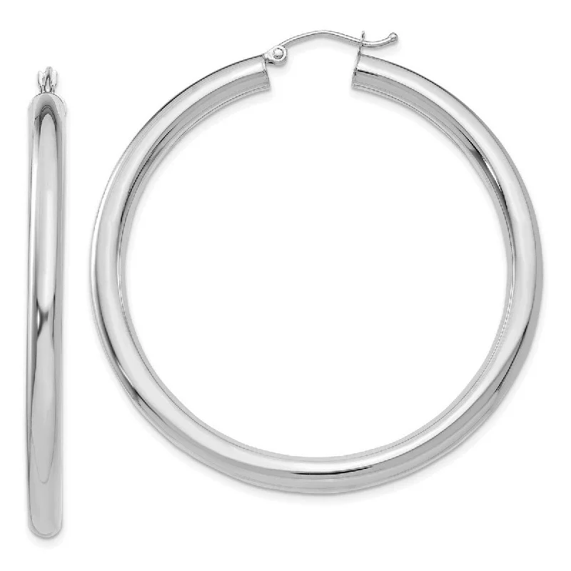 Curata 14k White Gold Polished 4x50mm Lightweight Round Hoop Earrings