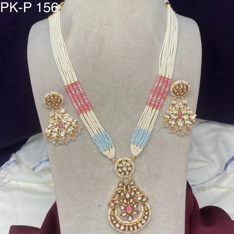 Amoliya Jewels Polki Kundan Pearl Long Necklace Set