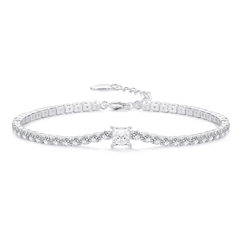 Square Solitaire Tennis Bracelet Created with Zircondia® Crystals