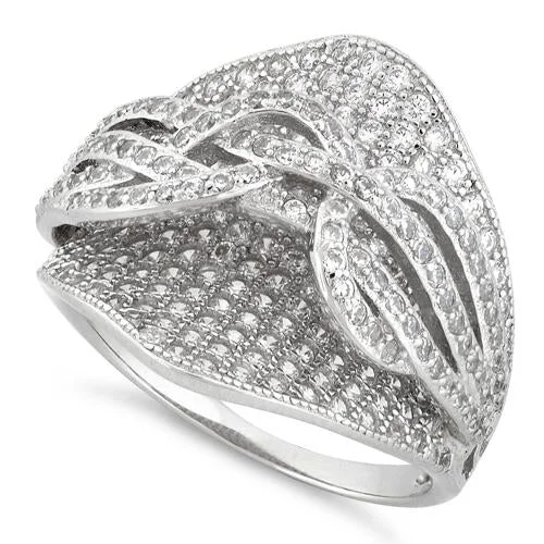 Sterling Silver Double Layer Ribbon CZ Ring