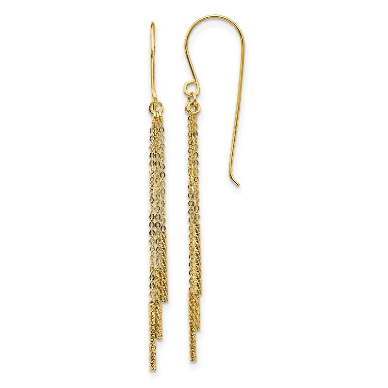 Curata 14k Yellow Gold Diamond Cut Tassel With Bars Shepherd Hook Earrings 50.5x3mm