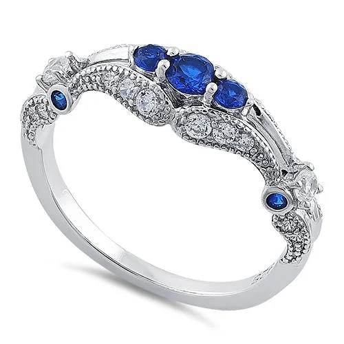 Sterling Silver Filigree Blue Spinel CZ Ring