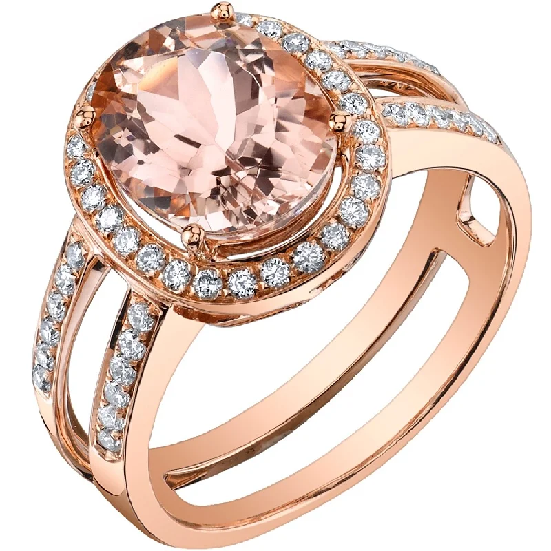 Oravo 2.50 ct Morganite Oval and Diamond Ring in 14k Rose Gold