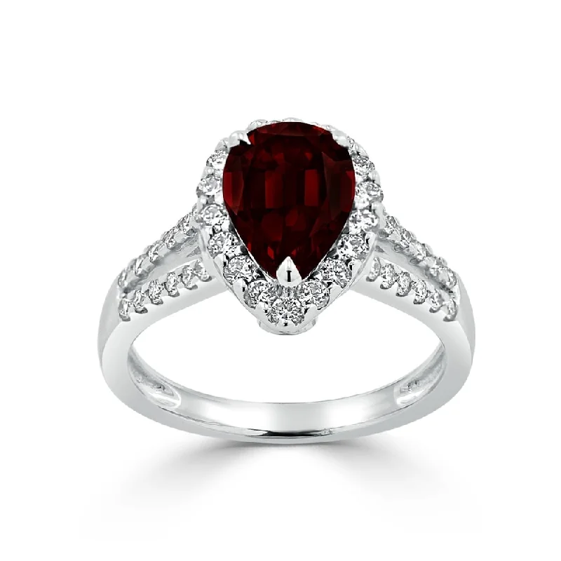 Auriya 2ct Pear Shape Red Garnet and Halo Diamond Ring 1/2ctw 18K Gold