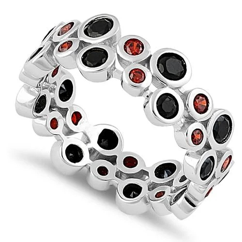 Sterling Silver Eternity Bubbles Black Dark Garnet CZ Ring