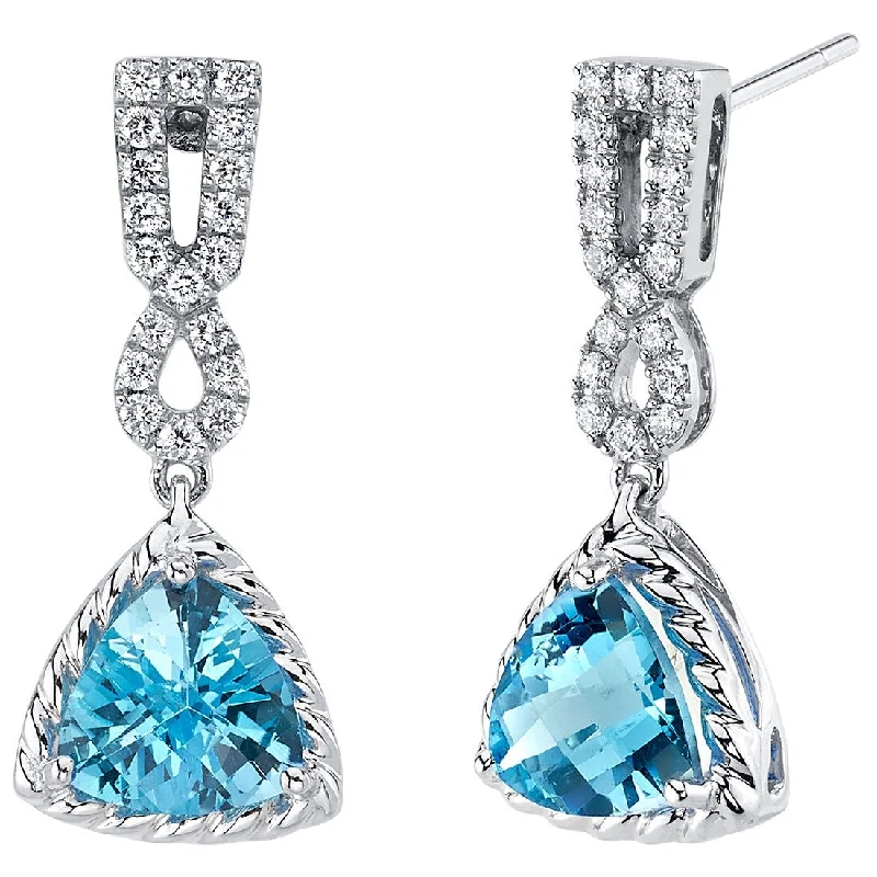 14k White Gold 4.38 ct Swiss Blue Topaz and Diamond Earrings