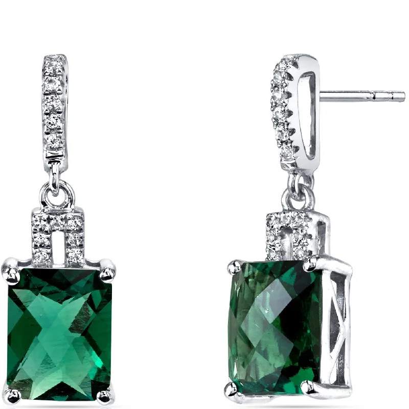 14k White Gold 4.01 ct Created Emerald Stud Earrings