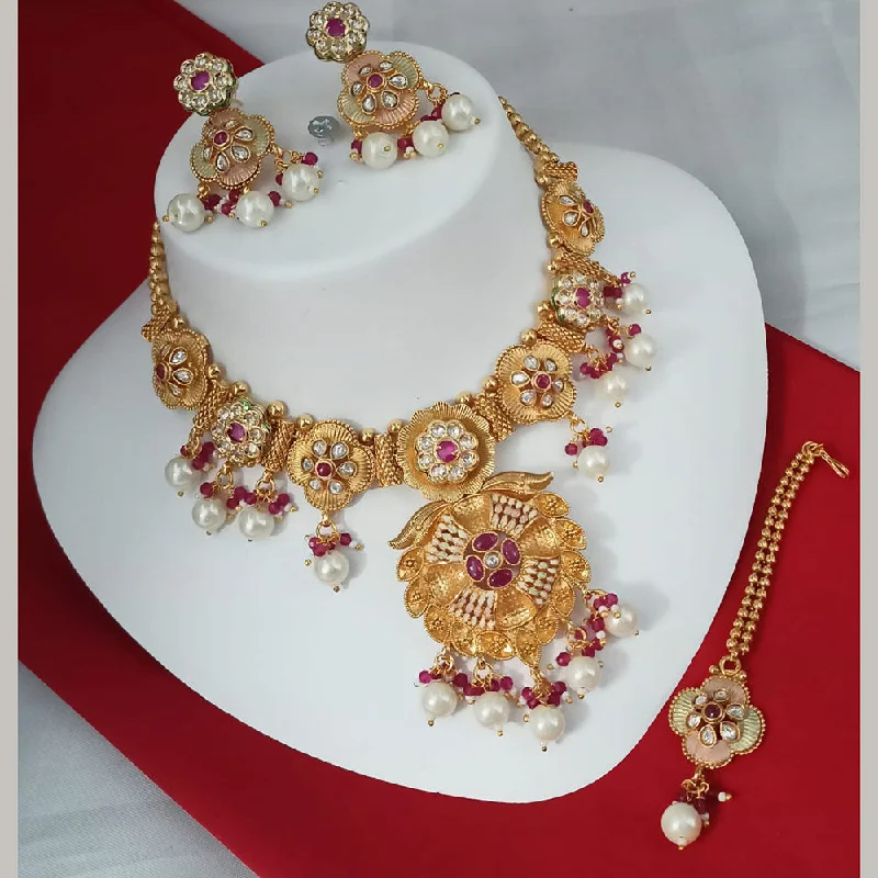 Padmawati Bangles Gold Plated Polki Kundan Stone And Pearls Meenakari Necklace Set