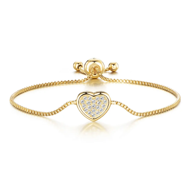 Gold Plated Pave Heart Friendship Bracelet Created with Zircondia® Crystals