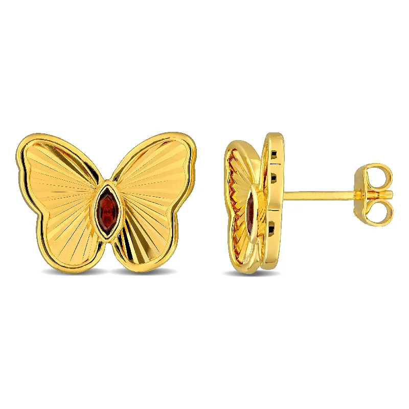 Miadora 1/5ct TGW Marquise-Cut Garnet Butterfly Stud Earrings in Yellow Plated Sterling Silver