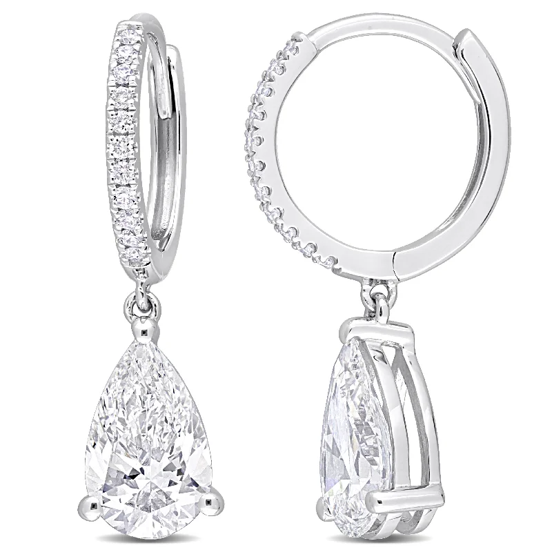 Created Forever 2 1/10ct TDW Pear Lab-Grown Diamond Huggie Charm Earrings in 14k White Gold