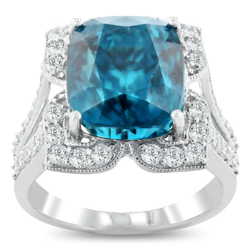 Auriya 14k White Gold 15ct Zircon and 3/4ct TDW Diamond Ring