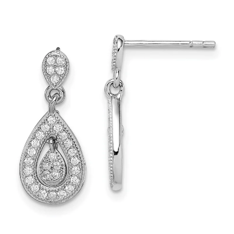 Curata 925 Sterling Silver CZ Cubic Zirconia Pavé Pear Dangle Post Earrings (8mm x 18mm)