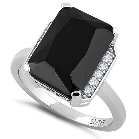 Sterling Silver Black Radiant Cut CZ Ring