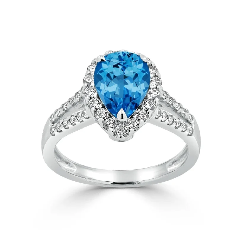 Auriya 2 1/4ct Pear Shape Blue Topaz and Halo Diamond Ring 1/2ctw 18K Gold