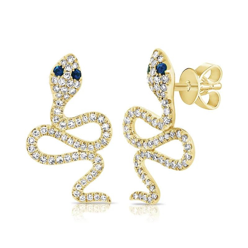 Joelle Diamond & Sapphire Snake Stud Earrings 14K Gold