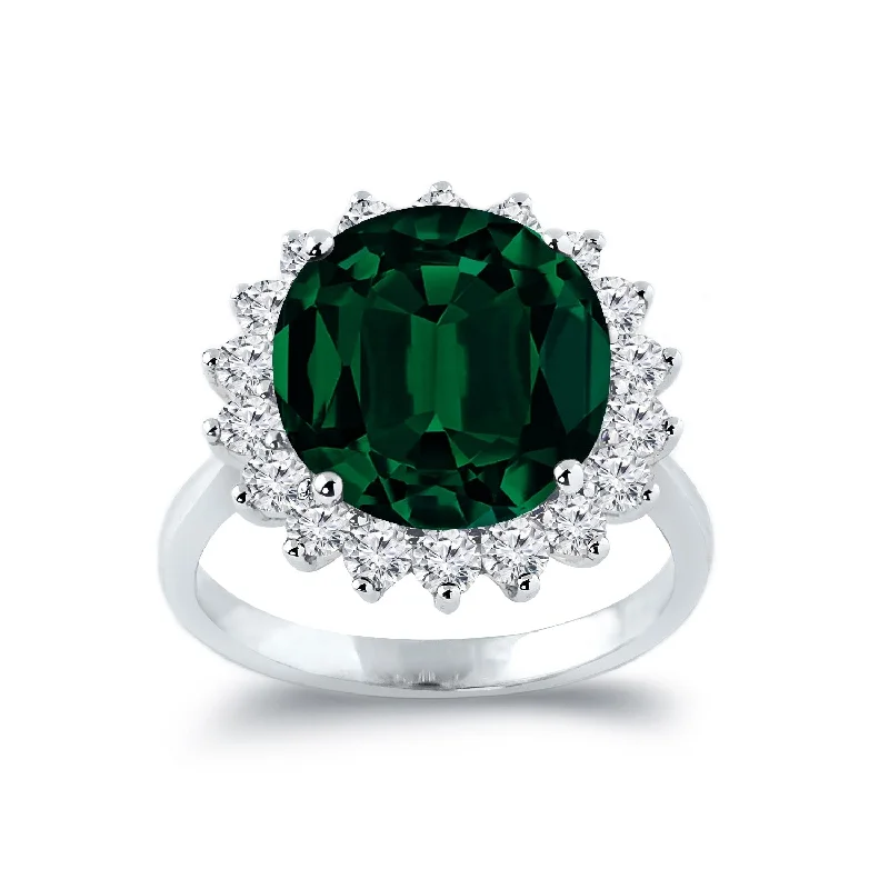 Auriya 5 1/4ct Round Emerald Sunburst Halo Diamond Ring 1ctw 18K Gold