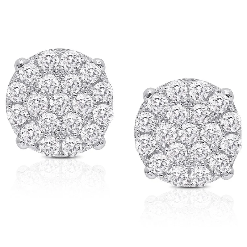 Dolce Giavonna Sterling Silver Cubic Zirconia Flower Stud Earrings