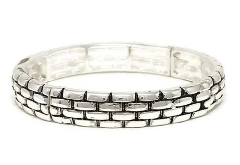 Silver Stretch Bracelet with Brick design