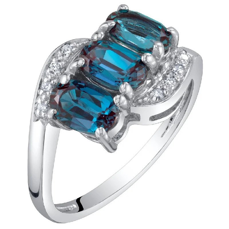 14k White Gold 1.54ct Created Alexandrite and Diamond Ring