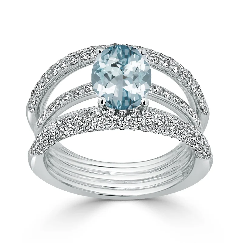 Auriya 1 1/2ct Oval Aquamarine and Diamond Ring 9/10ctw 18K Gold