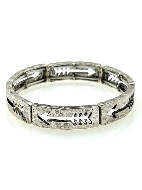 Silver Hammered Metal Stretch Bracelet - Arrows