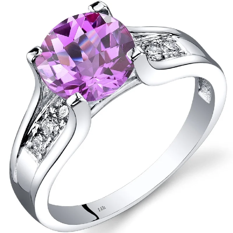 14k White Gold 2.5ct Created Pink Sapphire and Diamond Ring