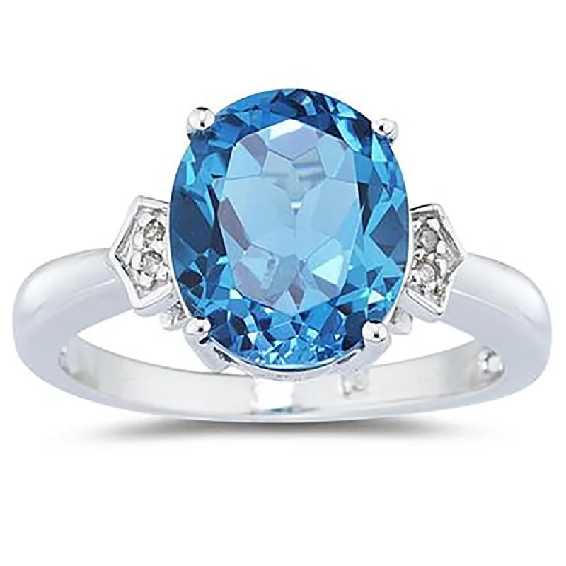 Blue Topaz & Diamond Ring in 10k White Gold