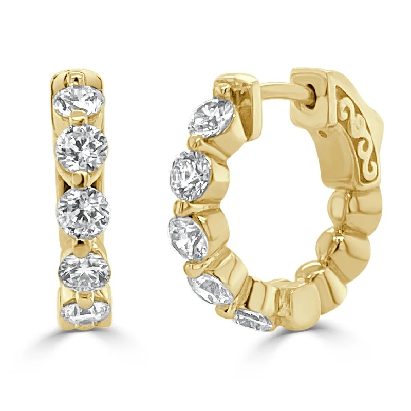 Joelle Diamond Small Hoop Earrings 14K Gold 1.0CT. TDW 15MM Diamond Earrings