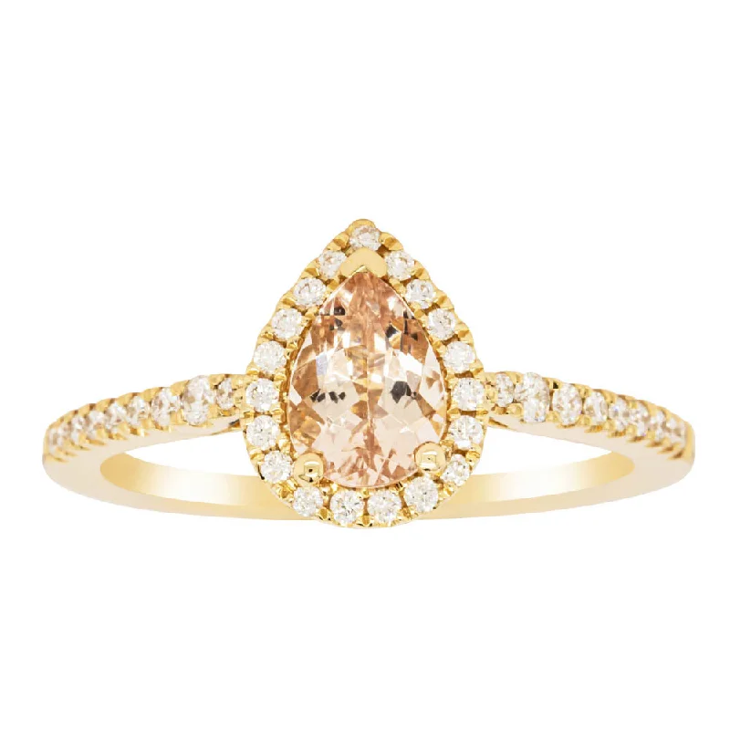 18ct Yellow Gold Pear Cut Morganite & Diamond Mini Sierra Ring