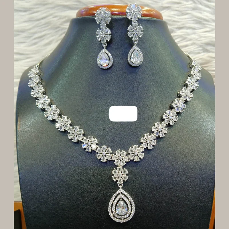 Jain Jewellers Silver Plated AD Necklace Set