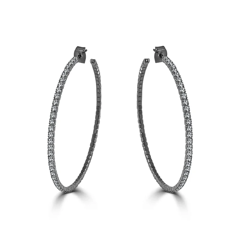 Joelle Large Hoop Earrings Lightweight Crystal 14K Gold Plated Black Gun Metal -2.25" Earring's