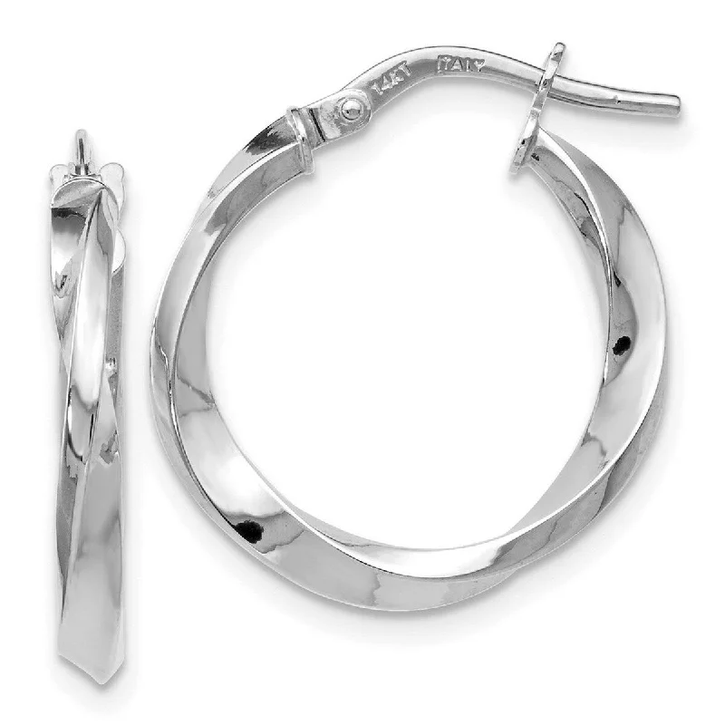 Curata 14k White Gold 21x2.5mm Ridged Twisted Hoop Earrings