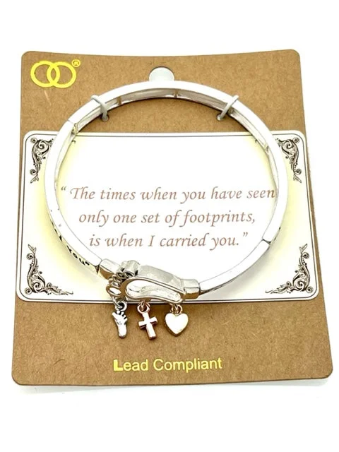 FOOTPRINTS Silver Stretch Inspirational Charm bracelet