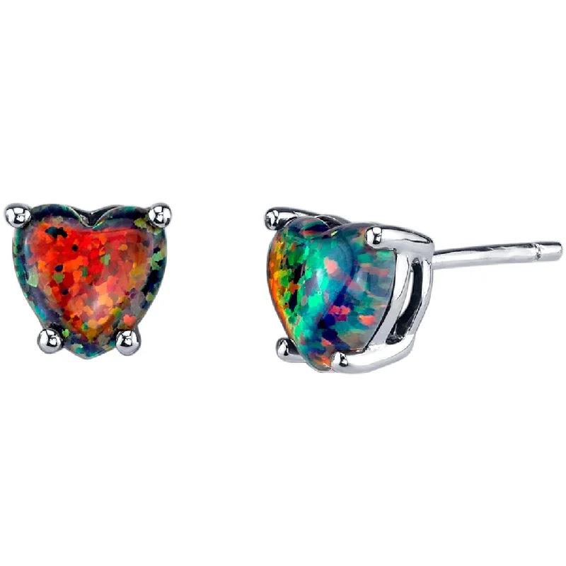 14k White Gold Black Opal Stud Earrings 1 ct Heart Shape