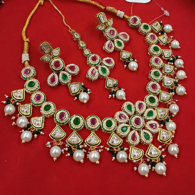 Padmawati Bangles Gold Plated Polki Kundan Stone And Pearls Necklace Set