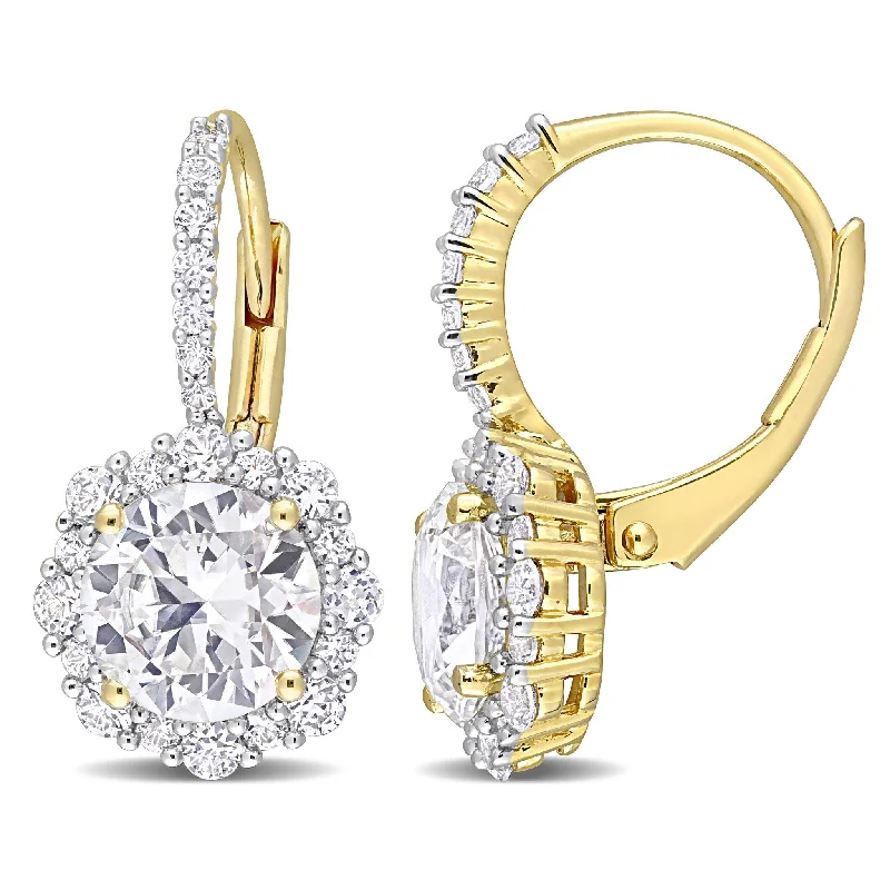 Miadora 4ct TGW Created White Sapphire Halo Leverback Earrings Yellow Silver