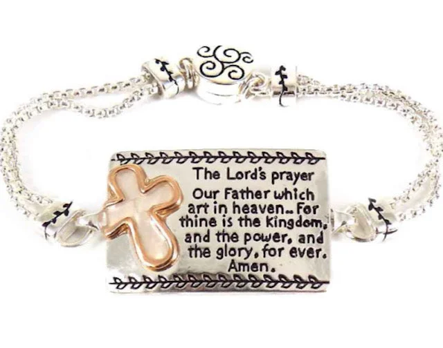 Silver Inspirational Magnet Closure Bracelet - Lord's Prayer