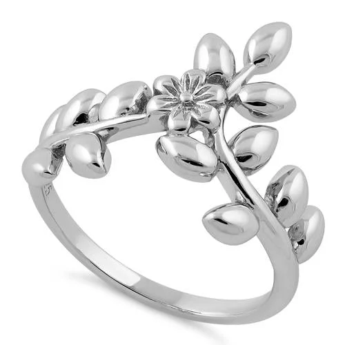 Sterling Silver Flower Leaves Ring