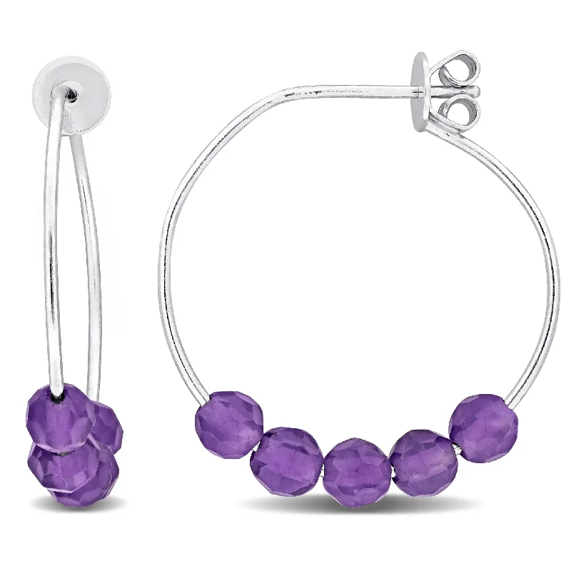 Miadora 1 1/2ct TGW Amethyst Beaded Facetted Hoop Earrings Sterling Silver