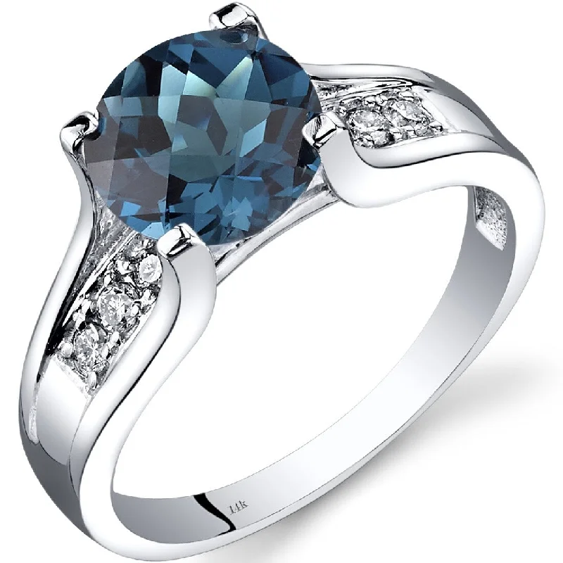 14k White Gold 2.25ct London Blue Topaz and Diamond Ring