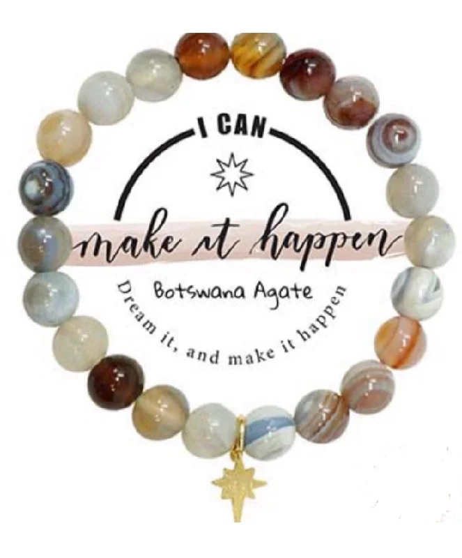 Make It Happen Starburst Charm Semi-Precious Stone Stretch Inspirational Bracelet Make it Happen