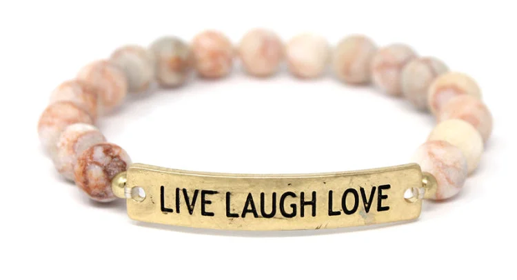 LIVE LAUGH LOVE - Natural Stone Inspirational Bracelet Rondelle Jasper