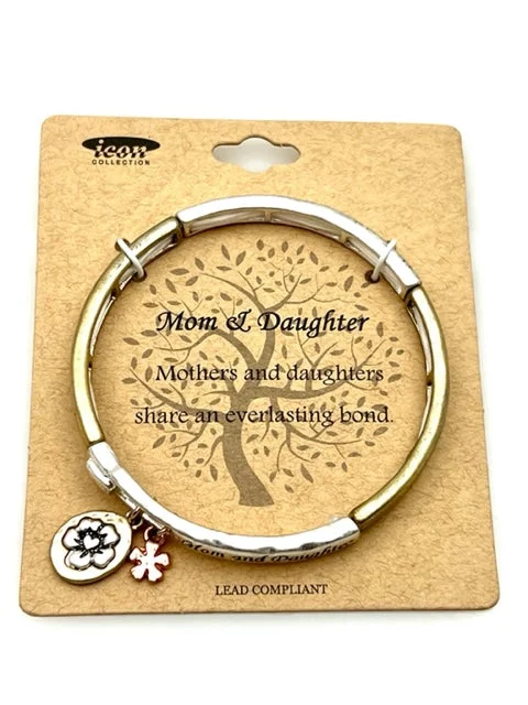 Mom and Daughter Silver Stretch Inspirational Charm bracelet