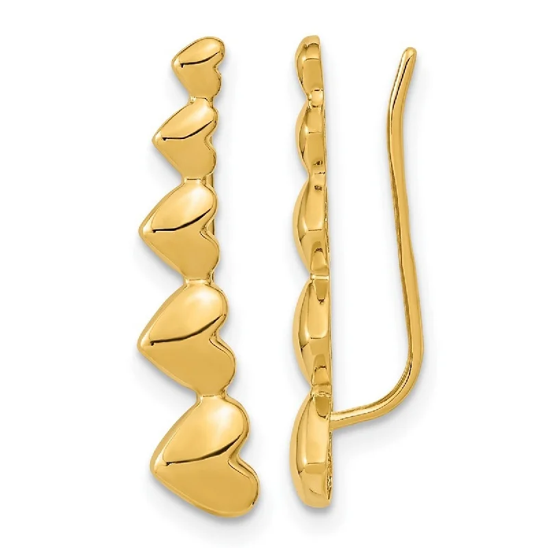 Curata 14k Yellow Gold Love Heart Polished Ear Climber Earrings 22.9x5mm