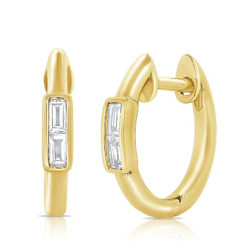 Joelle Diamond Baguette Small Hoops Huggie Earrings 14K Gold 1/10 ct. TDW